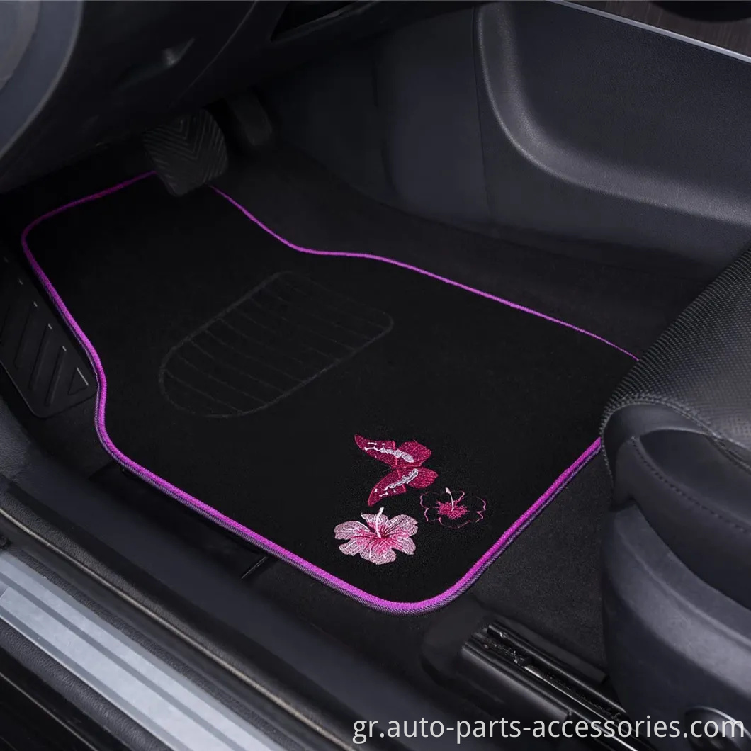 Universal Fit Butterfly Butterfly και Flower Car Mats, Universal Fit για SUV, φορτηγά, sedans, φορτηγά, σετ 4 (μαύρο με μοβ)